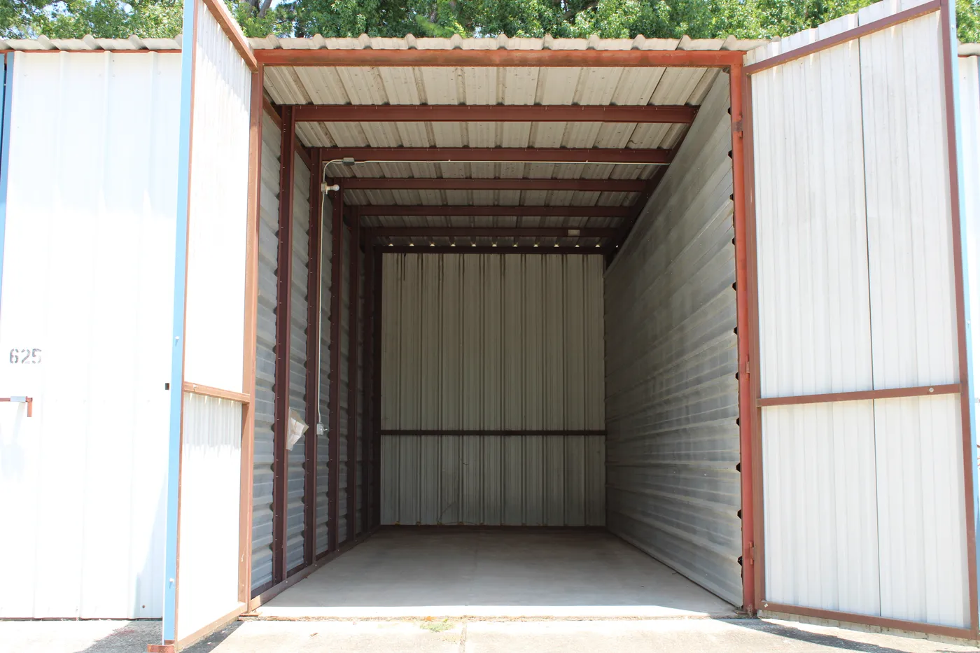 Inside a oversized enclosed boat stall
