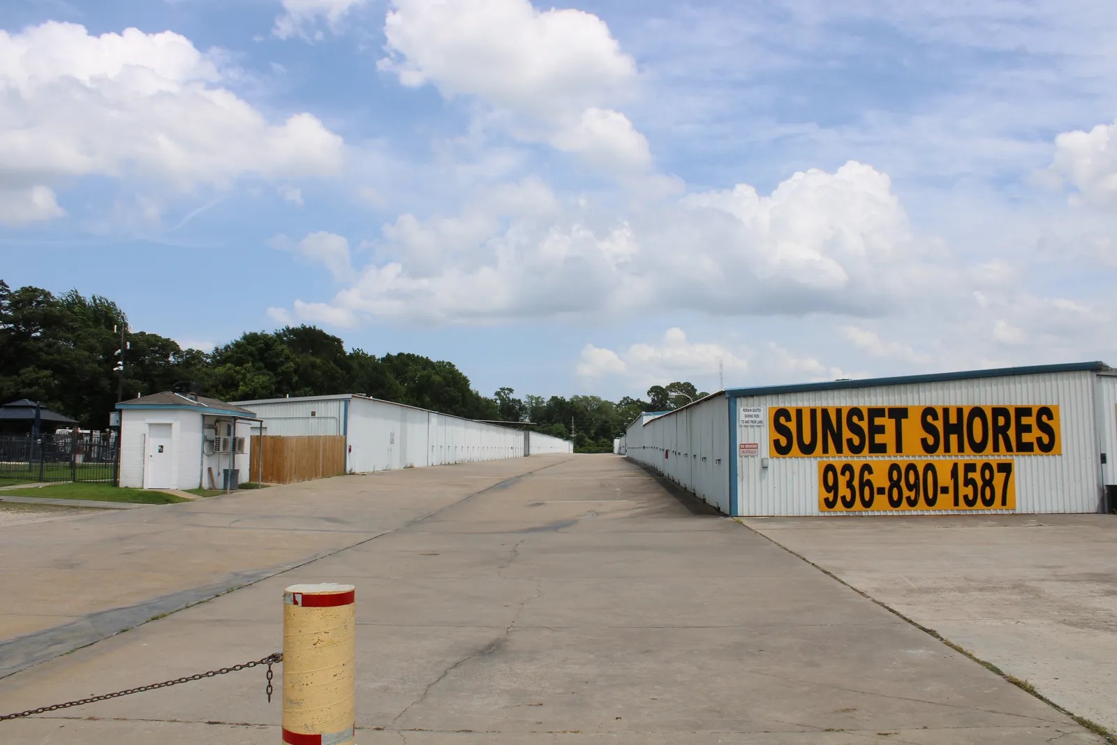 Concrete drives running between the storage buildings